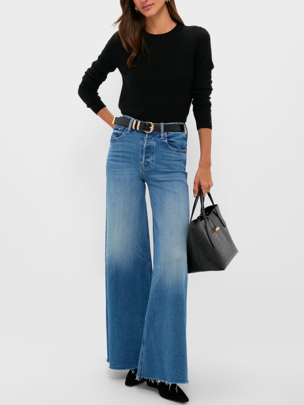 MOTHER Two-Tone Blue Wide Leg Jeans